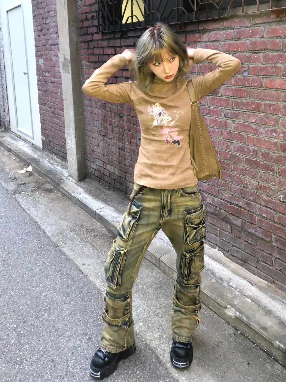 Stylish Street Pocket Cargo Pants for Women American Retro Straight Jeans Japanese Harajuku Style Y2k Trousers Women Jeans 240806