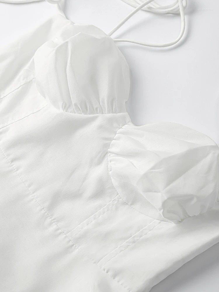 Casual Dresses Sexy Strap A-line Dress Women Elastic High Waist Ruffle Hem Sleeveless Backless Long White Summer Tube Top Robe
