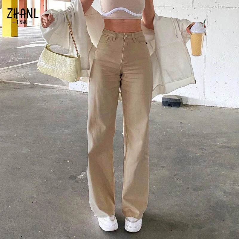 Brown Jeans Fashion Y2K Women High Waist Stretch Wide Leg Femme Trousers Casual Comfort Denim Mom Pants Washed Jean Pants 240812