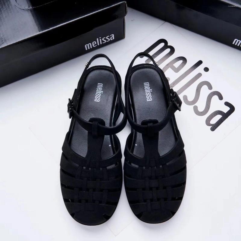 Sandals Retro Woman Shoes Beige Heeled Breathable Original Black Jelly 2024 Girls Flat Low Closed Comfort Fretwork Casual Buckle
