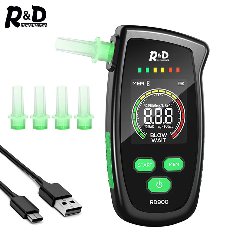 R D RD900 Alcohol Tester Rechargeable Digital Breath Tester Breathalyzer Gas Alcohol Detector for Personal Professional Use 240723