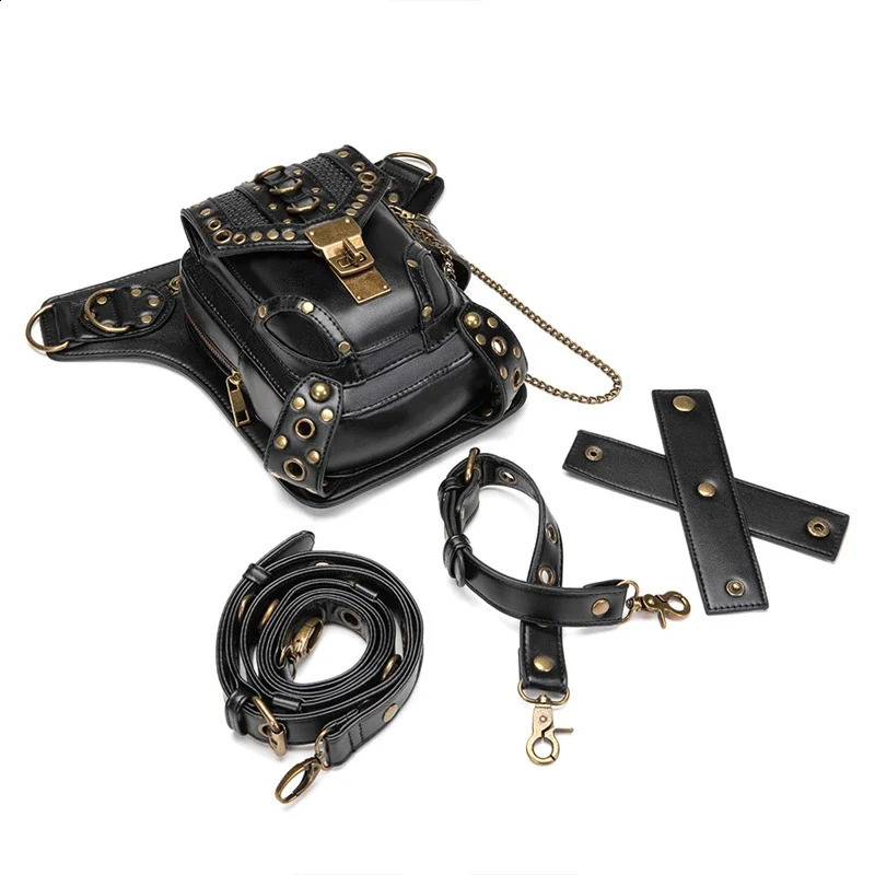 3 Steampunk Waist Leg Bag Victorian Style Holster rivet chain Motorcycle Thigh Hip Belt Pac Messenger Shoulder Bags 240715 4
