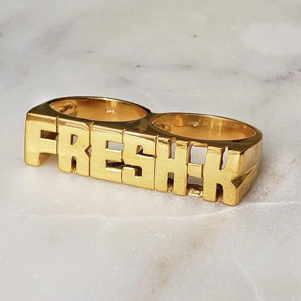 Custom Name Ring Personalized Double Fingers Ring Hiphop Men Fashion Jewelry 18k Gold-Plated Name Rings Gift Dropshipp 240718