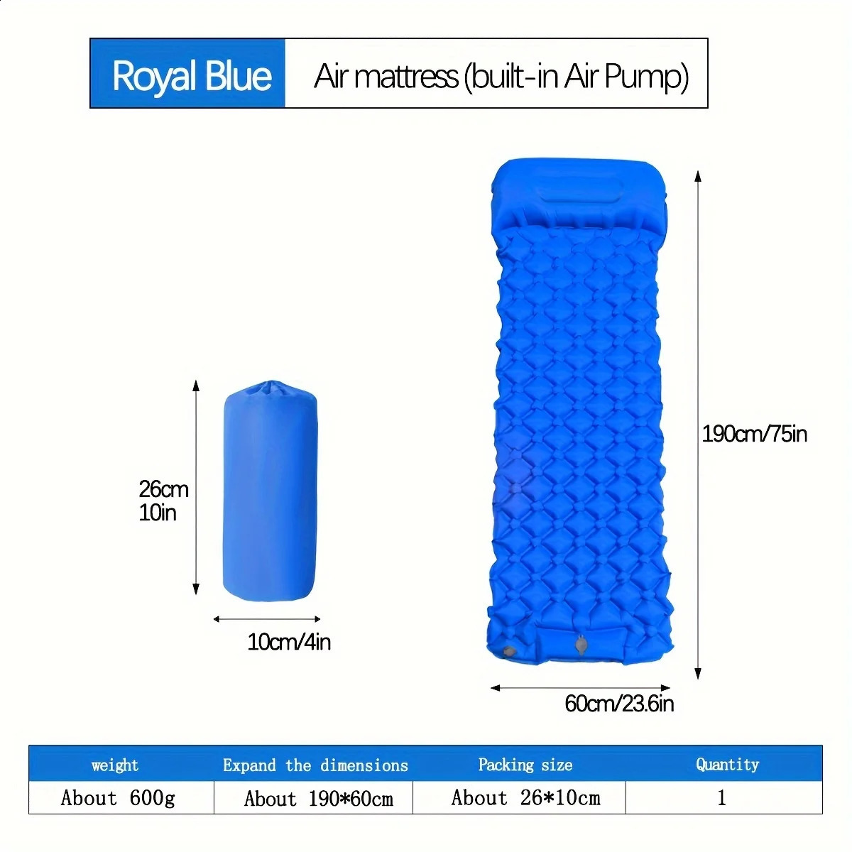 Outdoor Camping Inflatable Mattress Sleeping Pad With Pillows Ultralight Air Mat Built In Inflator Pump Hiking 240716