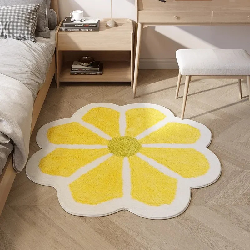 Round Flower Fluffy Carpet Bedside Plush Rug Cushion Girl Bedroom Childrens Room Floor Mat Non-slip Baby Play Mat 240723