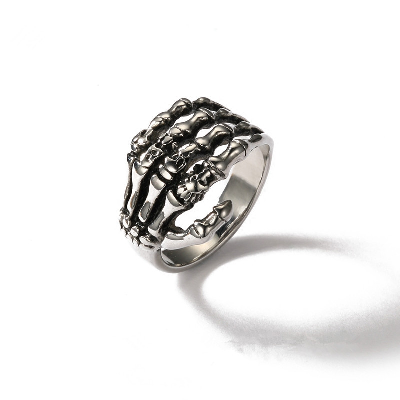 Hip Hop Skeleton Hand Ring for Men Women Vintage Silver Stainless Steel Punk Style Skull Gothic Finger Rings Bone Couple Jewelry Accessories Wholesal