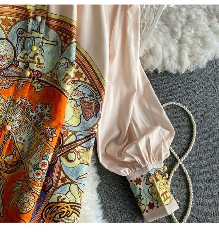 Business Affairs Set New Womens Chic Spring Outfit Floral Short Printed Shirt Skirt Two-piece Set Chiffon Floral Dress Sexy Dress Sexy Bifurcated SKIN