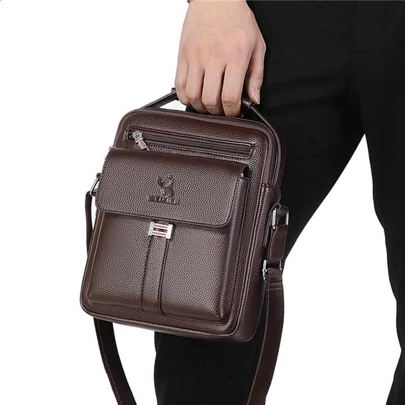 Mens Genuine Leather Crossbody Shoulder Bags High quality Tote Fashion Business Man Messenger Bag fanny pack 240723