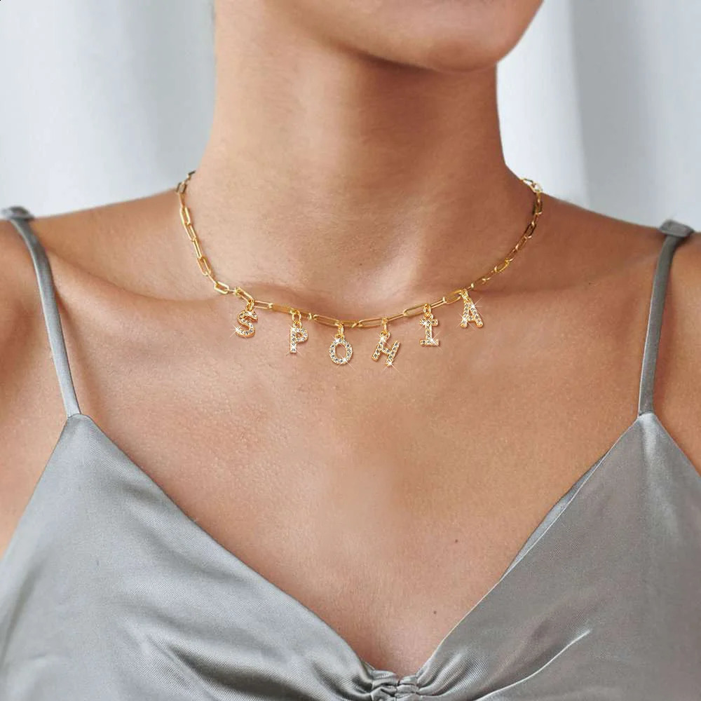 Personalized Initial Name Necklace Stainless Steel Women Alphabet Letter PendantInitial Collar Statement Charms Gift 250210