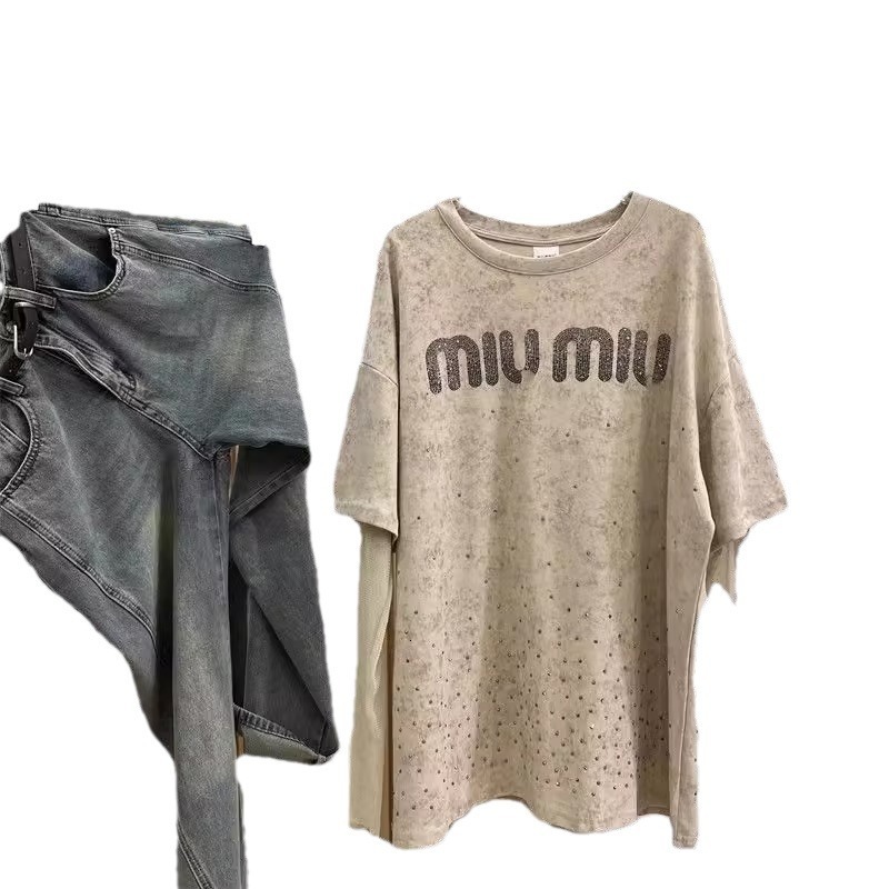 Extra Large 2-300kg Fat mm Heavy Industry Hot Rolled Diamond Letter Full Sky Star Design Sensory Fake Two Lace Long sleeved T-shirts for Women