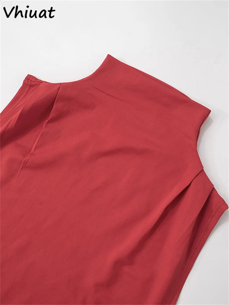 Vhiuat Red Hollow Out Chic Sexy Bodysuit Long Dresses For Women High Waist Sleeveless Elegant Bodycon Maxi Dress Summer 2024 240724