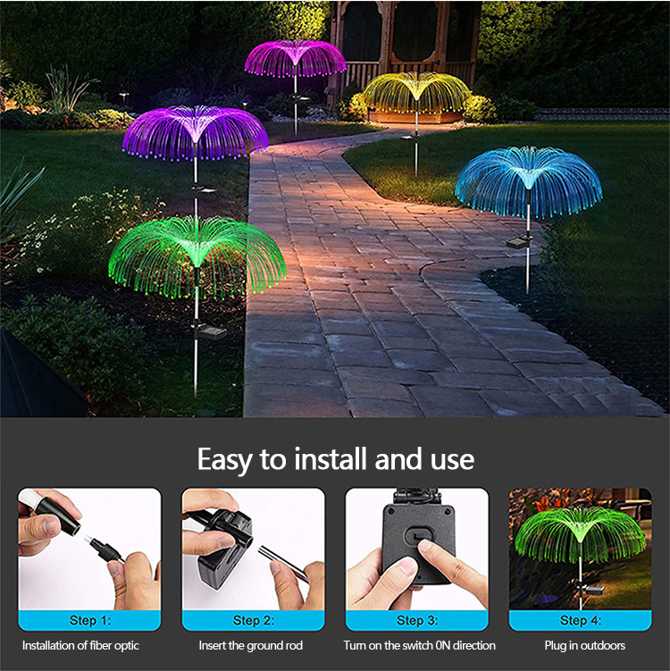 Solar Single Layer Fiber Optic Jellyfish Lights Outdoor Patio Ambient Light Garden Decoration Landscape Lights