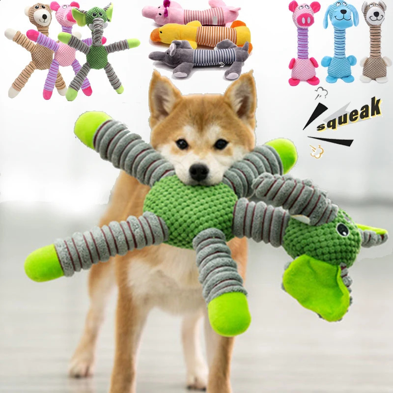 Indestructible Large Dog Sound Squeaky Toys Animals Shape Pet Soft Plush Chew Molar Training Toy Puppy Bite Teeth Dental Toys 240723