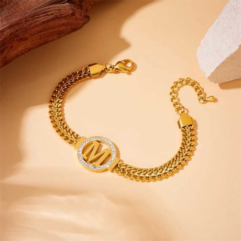 Charm Bracelets DIEYURO 316L Stainless Steel Letter M Bracelet for Womens New Party Gift Fashion Bracelet Jewelry Pulseras Mujer J240719