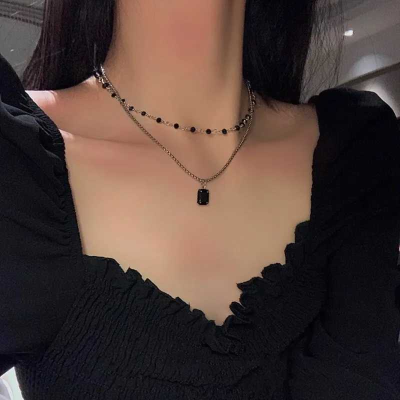 Women Choker Necklace Double Layer Beads Necklace Gift for Friend Silver Color Geometric Necklace Wholesale Collar Jewelry W250616