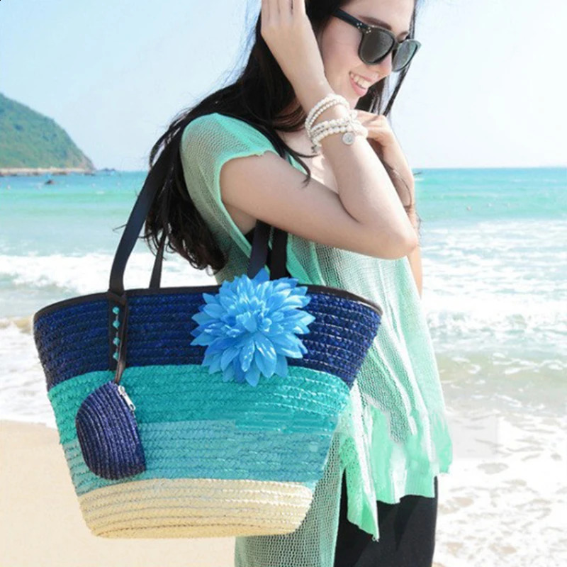 Handmade woven straw bag large capacity womens handbag summer beach travel knitted shopping casual wallet 241014