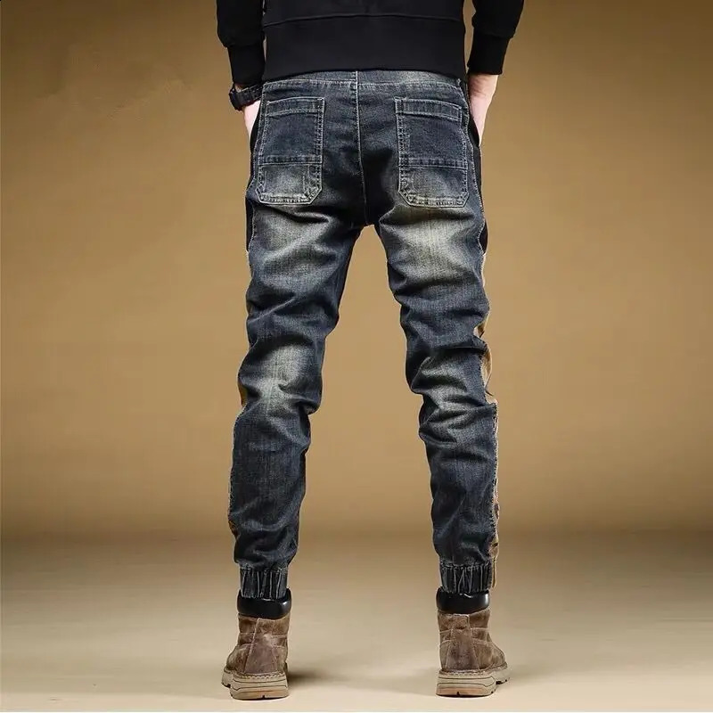 Trousers with Print Stretch Male Cowboy Pants Elastic Cargo Jeans for Men Korean Autumn Aesthetic Regular Winter Trend Y2k 240717