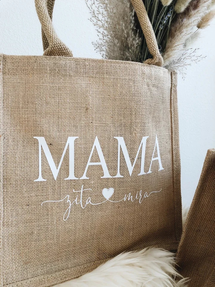Personalised Beach Bag Personalized Name Jute Bags Flower Girl Wedding Party Market Shopping for Women Custom 240723