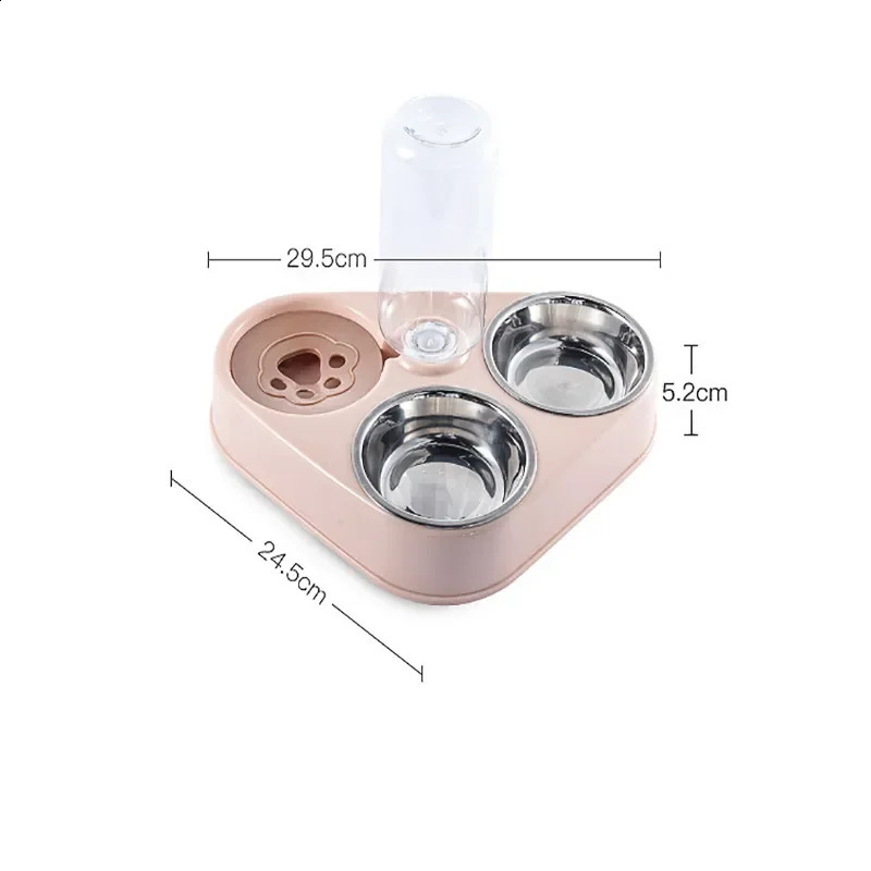 Dog And Cat Self-service Feeder Anti-knock Double Bowl Water Bottle Pet Supplies Stainless Steel Feeder Cat Drinking Fountain 240723
