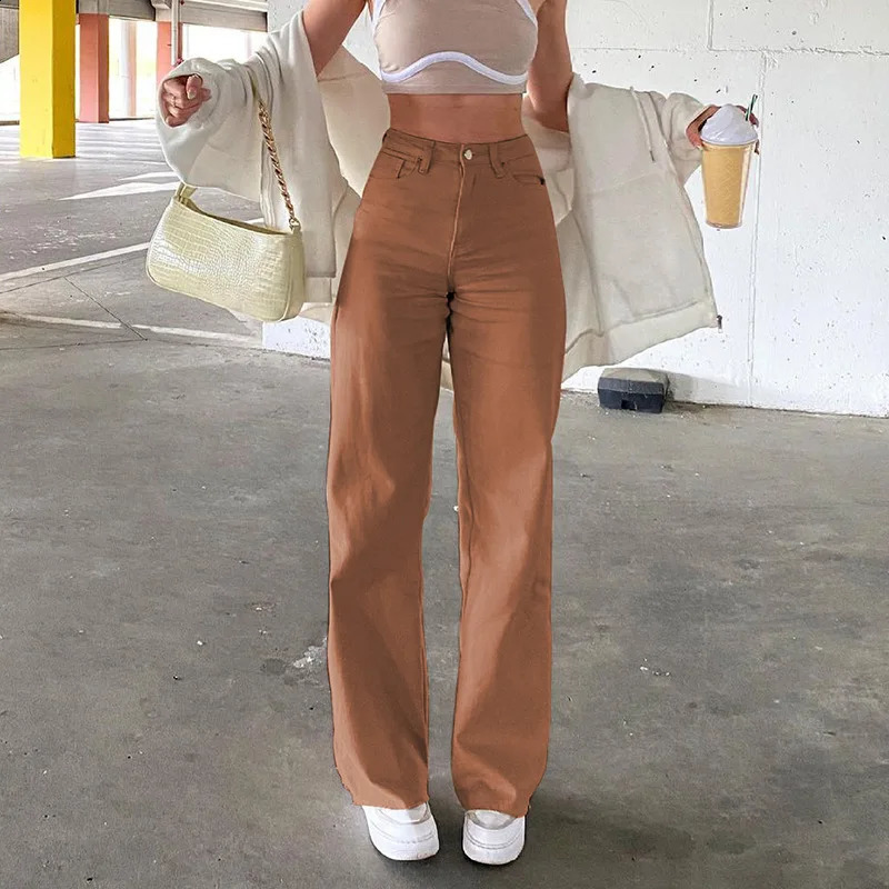 Brown Jeans Fashion Y2K Women High Waist Stretch Wide Leg Femme Trousers Casual Comfort Denim Mom Pants Washed Jean Pants 240812