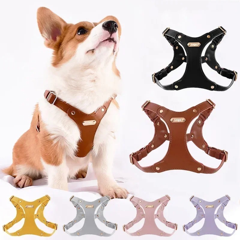 free shipping Pet Soft Leather Chest Strap Traction Rope Set Chain Outdoors Walking Vest Harness Small Medium Dog Supplies 06B Free shi