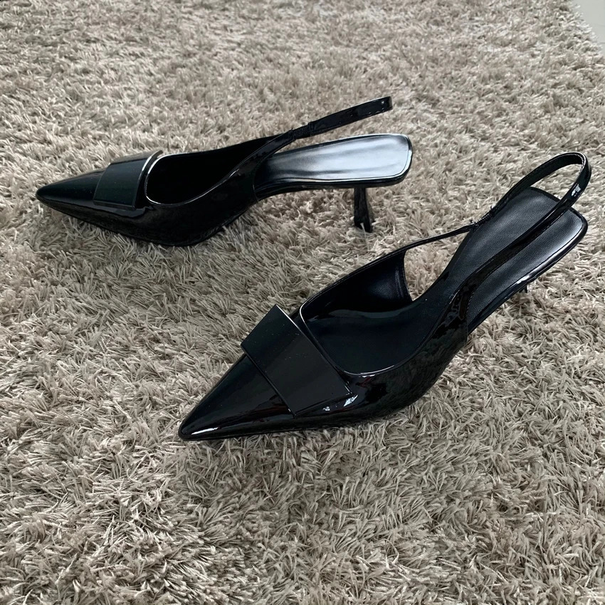 Womens Leather Slippers High Heels Shoes Party Pumps Woman Summer Sandals Women High Heel Slingback Sandal Shoe 240708