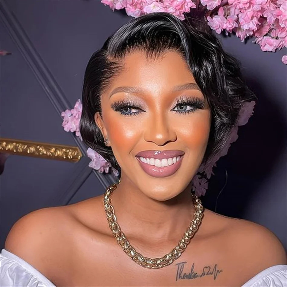 Short Bob Pixie Cut Wig Lace Frontal Straight Transparent Lace Front Human Hair Wigs For Women Preplucked Brazilian Glueless Wig 240719