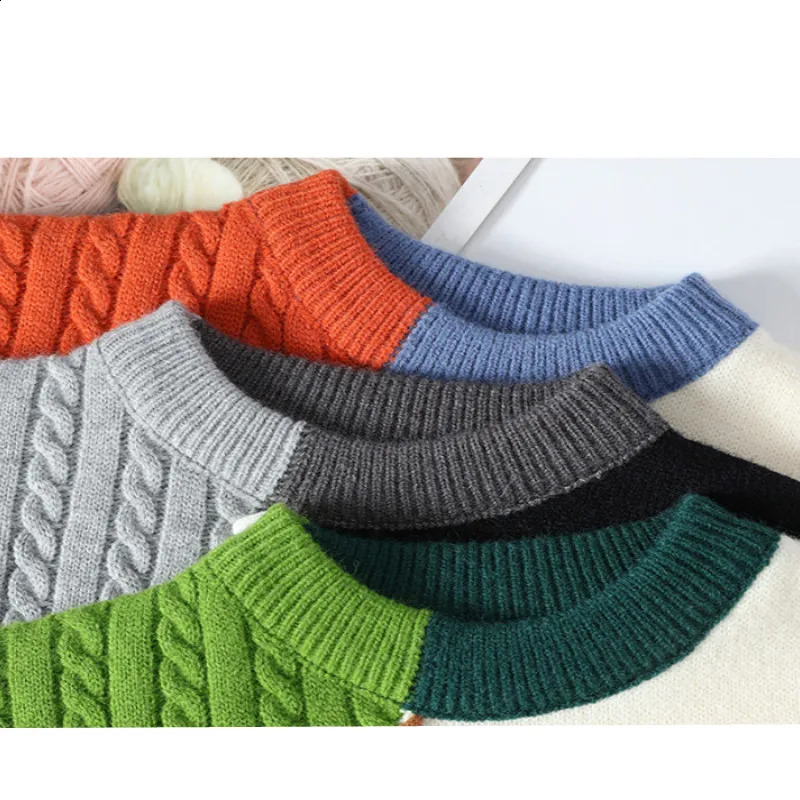 Autumn Winter Warm Mens Sweaters Fashion Turtleneck Patchwork Pullovers Korean Streetwear Pullover Casual Men Clothing 240816