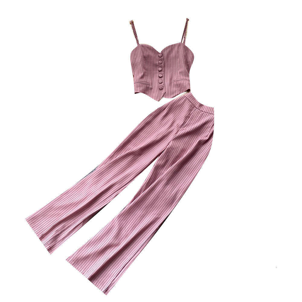 Summer 2024 New Womens Fashionable Fashionable, Light Mature Bra Stripe, Suspended Tank Top, and Pants Set of Two Novelty Waist Bifurcated SKINNY DRES