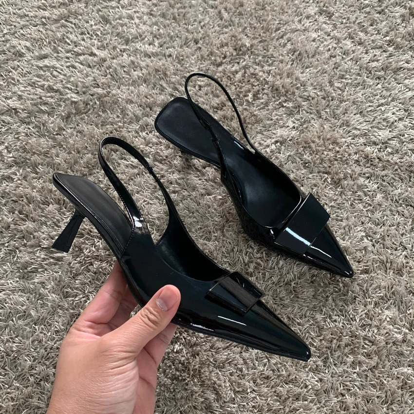 Womens Leather Slippers High Heels Shoes Party Pumps Woman Summer Sandals Women High Heel Slingback Sandal Shoe 240708