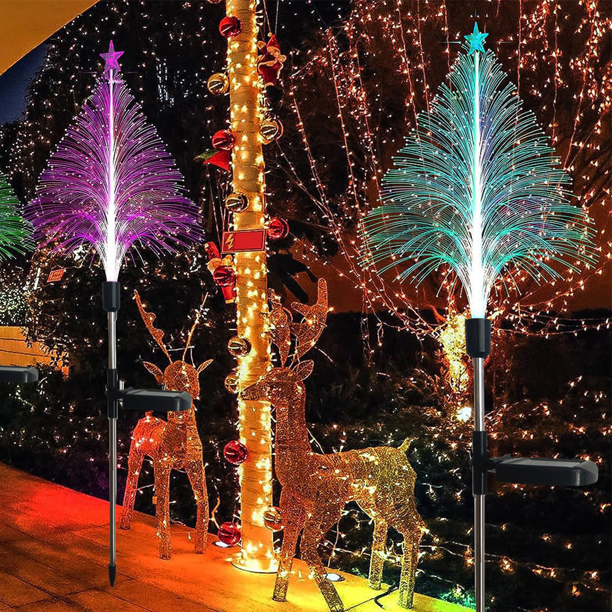 Solar Fiber Optic Moon Stars Christmas Tree Garden Lawn Lights Patio Lights Landscape Lights Decorative Lights