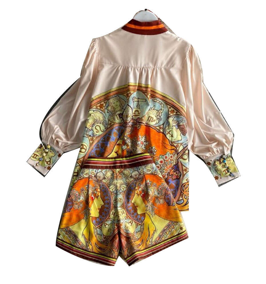 Business Affairs Set New Womens Chic Spring Outfit Floral Short Printed Shirt Skirt Two-piece Set Chiffon Floral Dress Sexy Dress Sexy Bifurcated SKIN