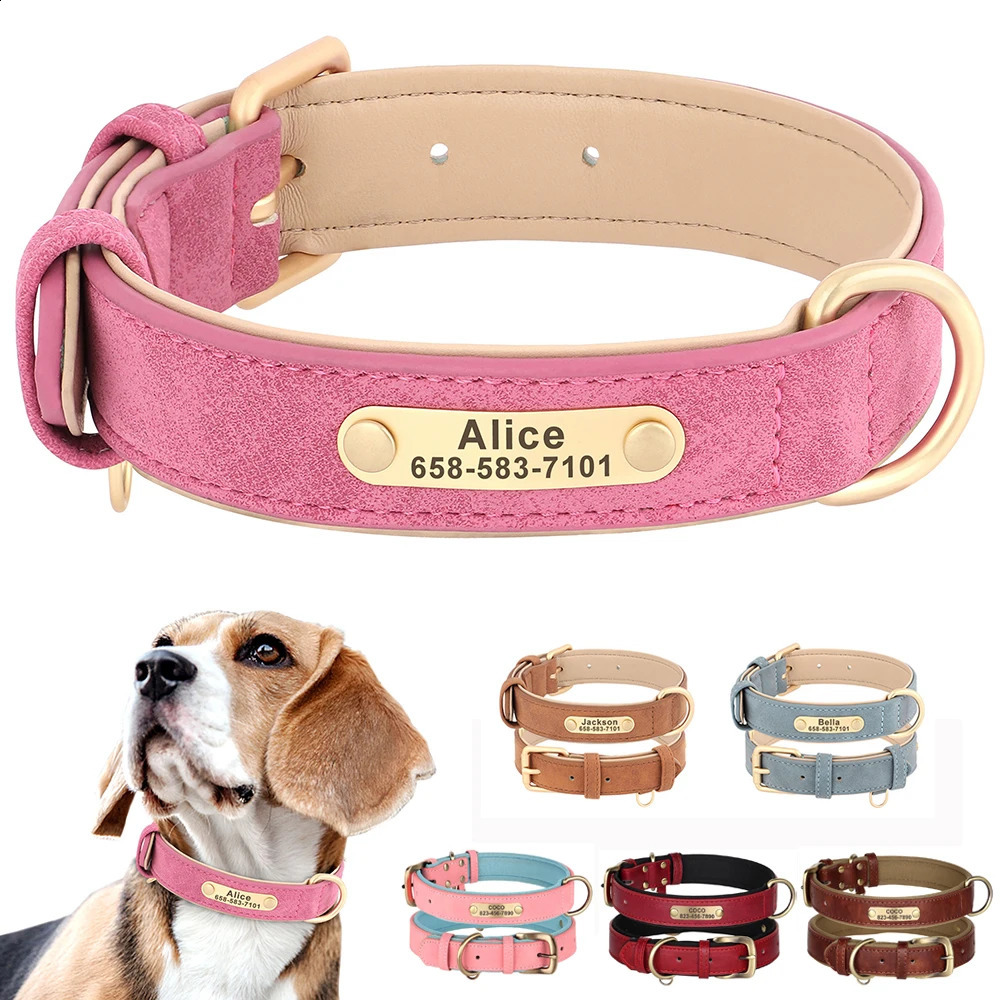 Personalized Dog Collar Custom PU Leather Collars Free Engraved Nameplate Tags For Small Medium Large Dogs Pitbull Labrador 240722