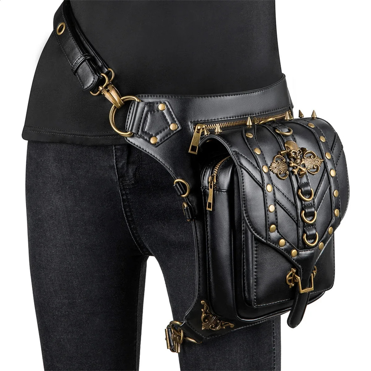 3 Steampunk Waist Leg Bag Victorian Style Holster rivet chain Motorcycle Thigh Hip Belt Pac Messenger Shoulder Bags 240715 4