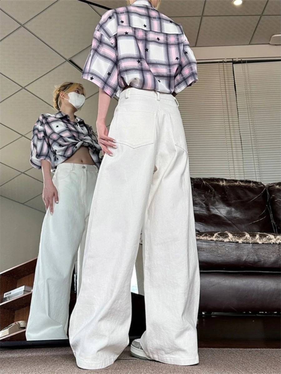 High Waist Chic Simplicity Versatile Wide Leg Baggy Jeans For Women Casual Streetwear Yellow Female Y2k Pants Denim Trousers 240806