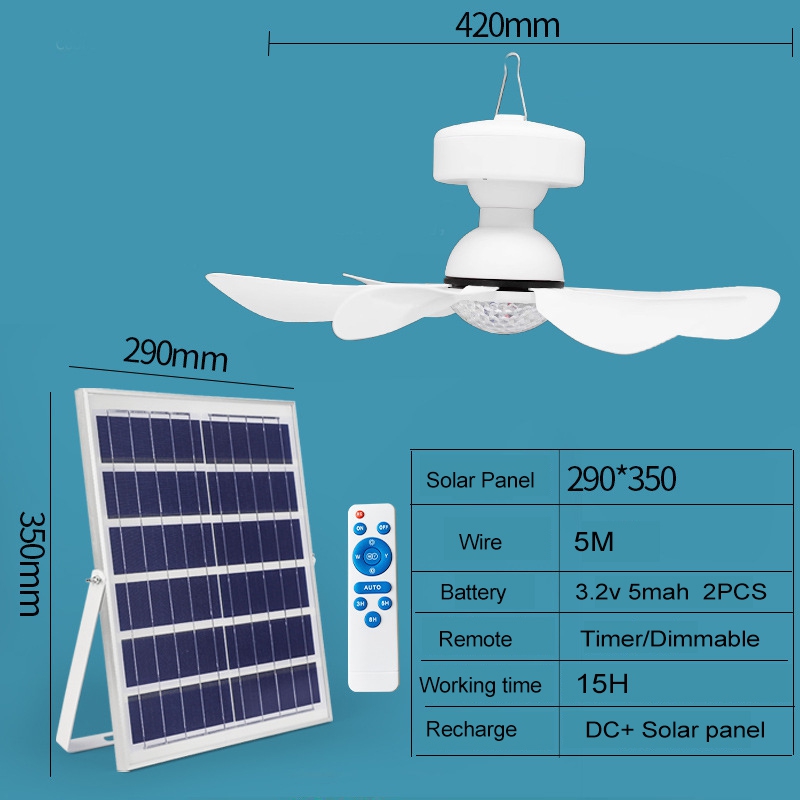 Portable Charging Household High Wind Solar Powered Ceiling Fan Light for Outdoor Camping