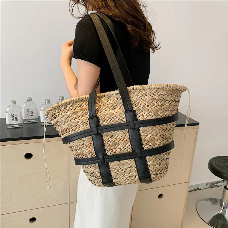n Straw Bag Bohemian Beach Shoulder Fashion Hand Woven Handbag Large Capacity Lafia Travel 240820
