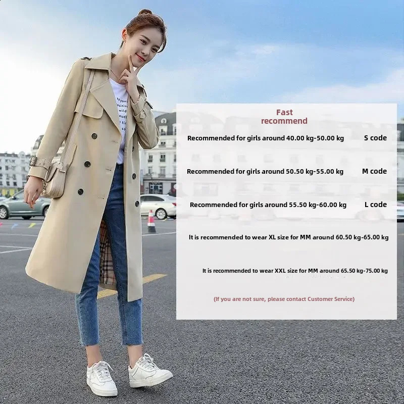 Womens Medium-length Autumn/winter Spring Petite Fashionable Casual Trench Coat Thin Jacket Overcoat 240716