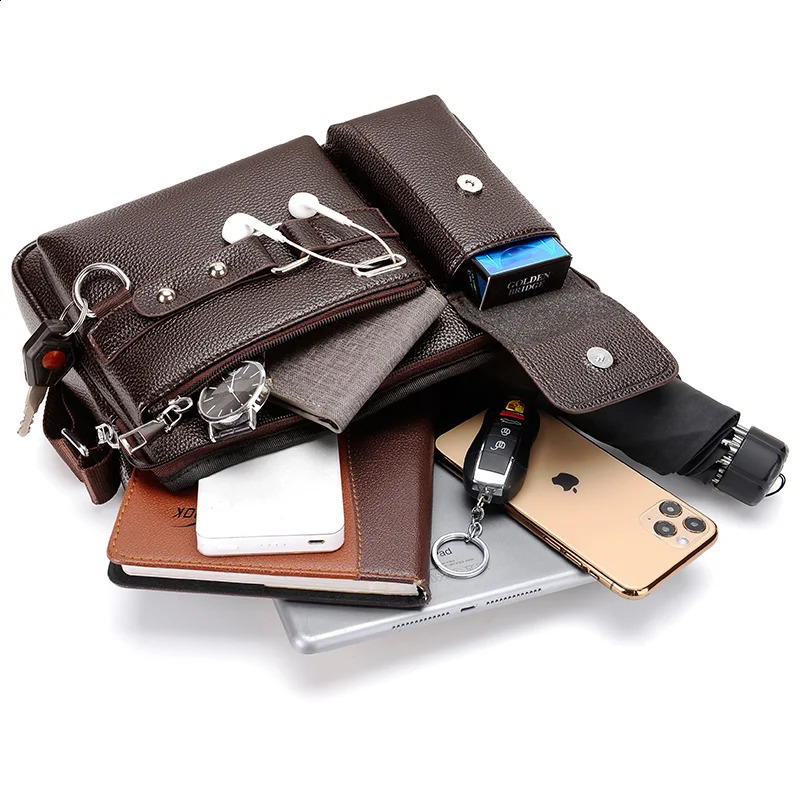 Fashion Mens Shoulder Bag Business Man Crossbody Bags PU Leather Male Handbag Briefcase Travel Messenger 240723