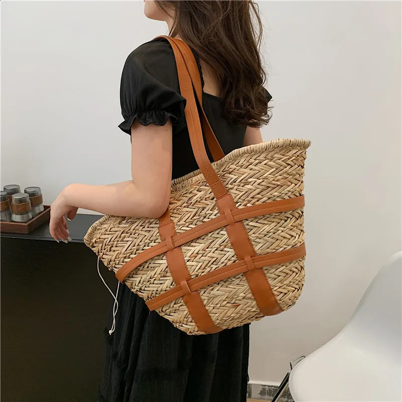 n Straw Bag Bohemian Beach Shoulder Fashion Hand Woven Handbag Large Capacity Lafia Travel 240820