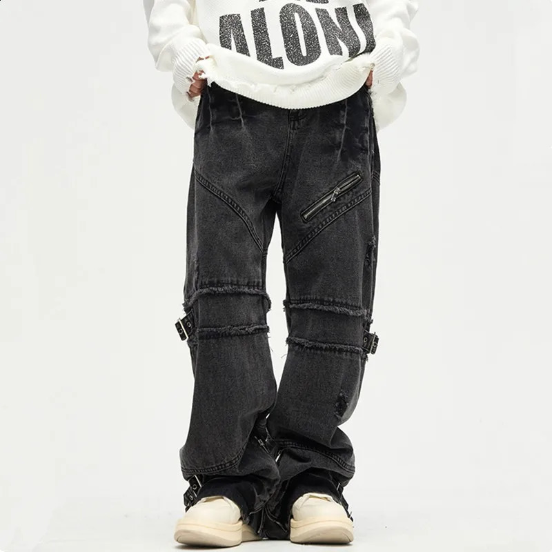 Y2K Streetwear Black Baggy Ripped Stacked Jeans Cargo Pants For Men Clothing Straight Denim Trousers Pantalon Homme 240821
