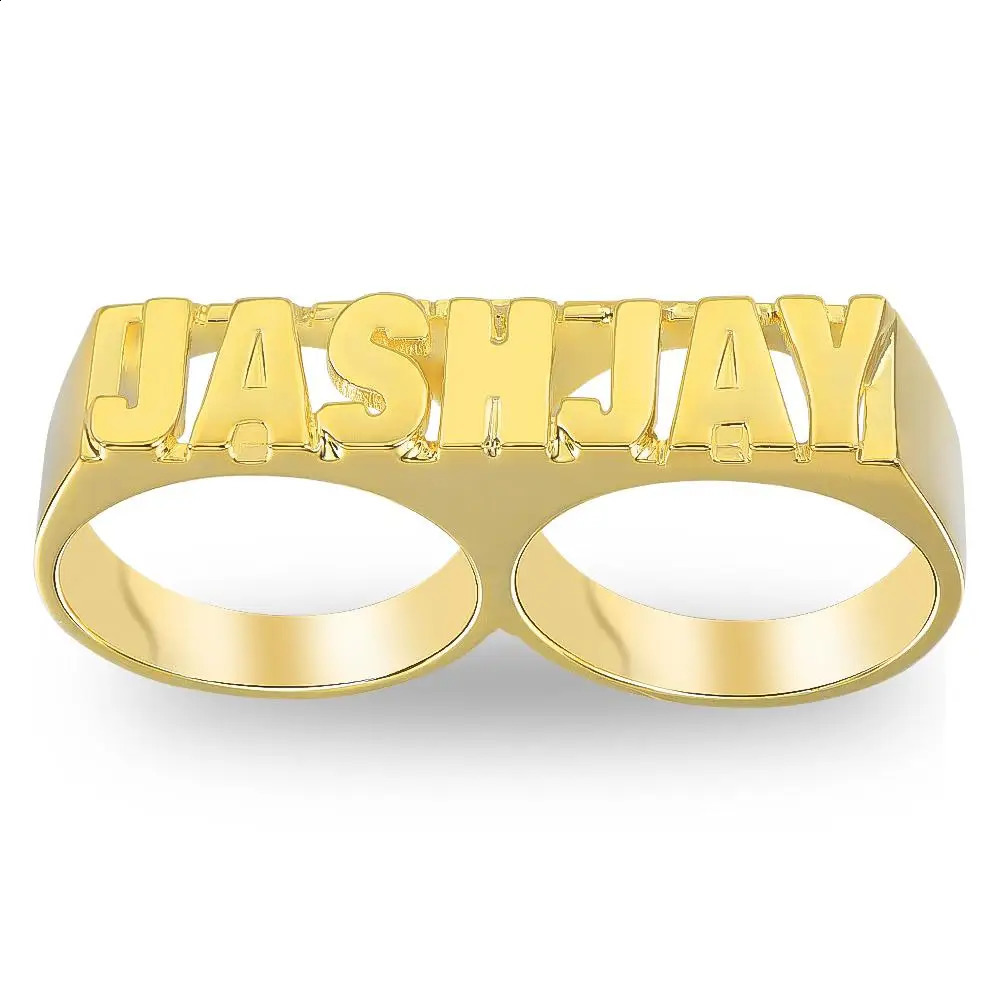 Custom Name Ring Personalized Double Fingers Ring Hiphop Men Fashion Jewelry 18k Gold-Plated Name Rings Gift Dropshipp 240718