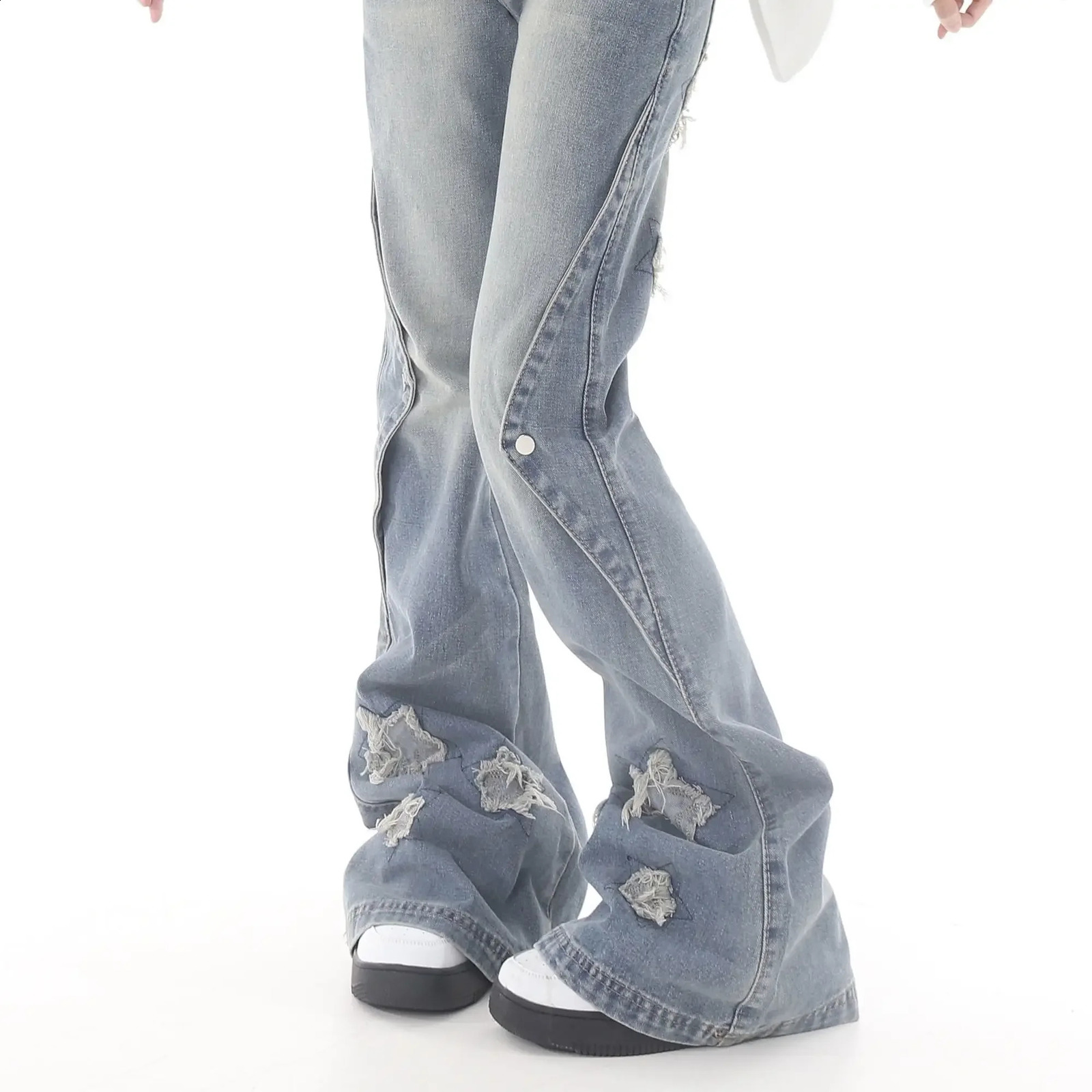 Women Blue Y2k Star Flare Jeans Vintage Cowboy Pants Harajuku Denim Trousers 90s Streetwear 2000s Trashy Clothes 240724