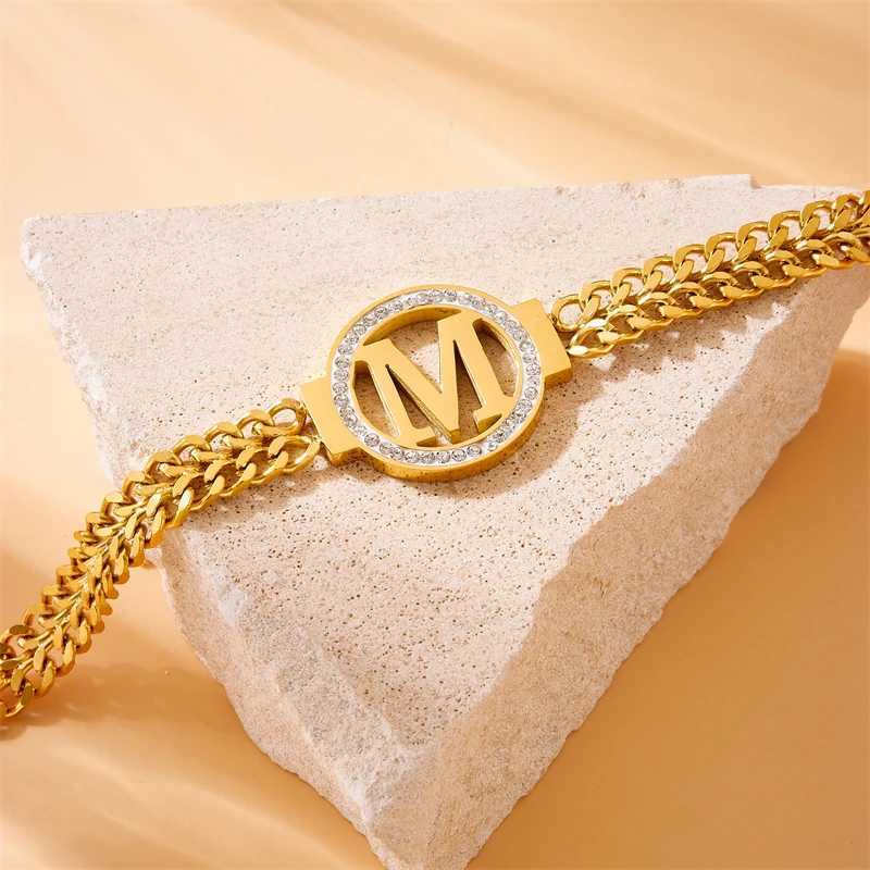Charm Bracelets DIEYURO 316L Stainless Steel Letter M Bracelet for Womens New Party Gift Fashion Bracelet Jewelry Pulseras Mujer J240719