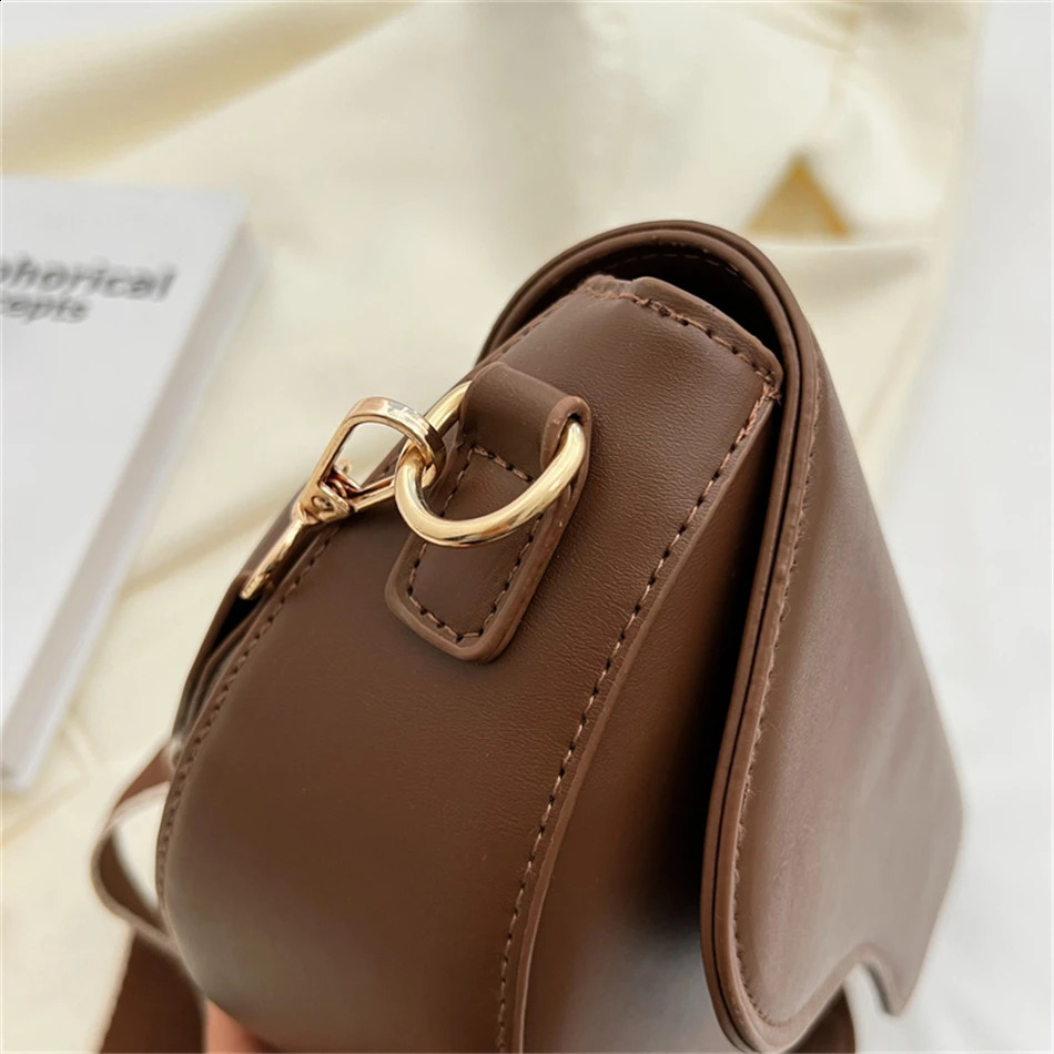 PU Leather Casual Ladies Shoulder Bag Womens Flap Crossbody Bag Saddle Bag 2 Straps Retro Handbag 240724