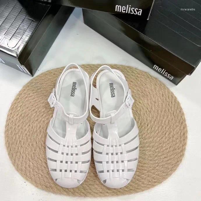 Sandals Retro Woman Shoes Beige Heeled Breathable Original Black Jelly 2024 Girls Flat Low Closed Comfort Fretwork Casual Buckle