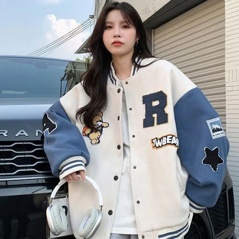 Hip Hop Varsity Bomber Y2k Jacket Women Spring Baseball Jackets Streetwear Baseball Coat Casual High Quality Patchwork Outwear 240808