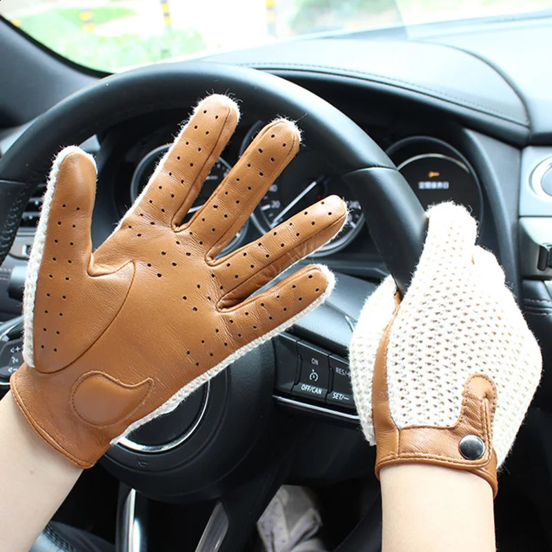 Motorcycle Riding Touch Screen Sheepskin Leather Gloves Womens Thin Unlined Knitted Spring and Autumn Ladies Driving Gloves 240713