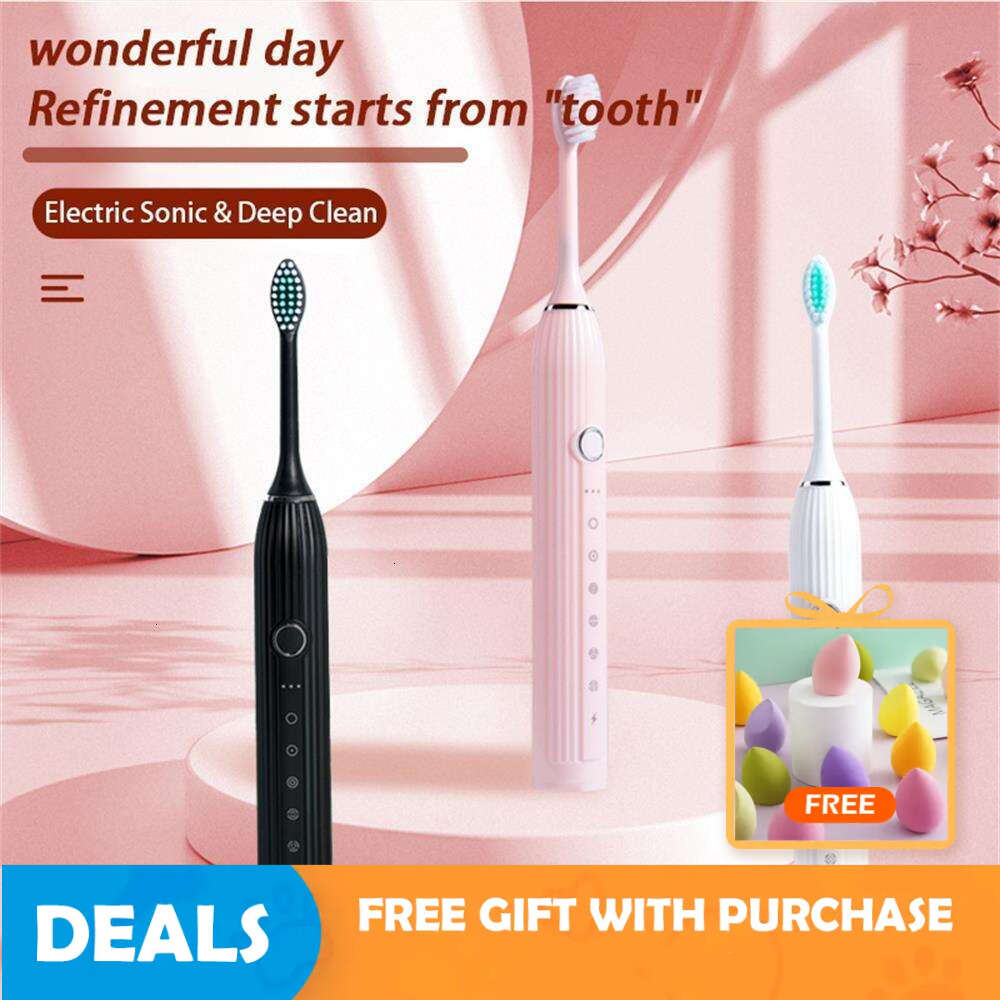 Sonic Electric Adult Smart Timing Tooth Brush Teeth Whitening Fast USB Rechargeable Toothbrush with Replacement Head F618-20