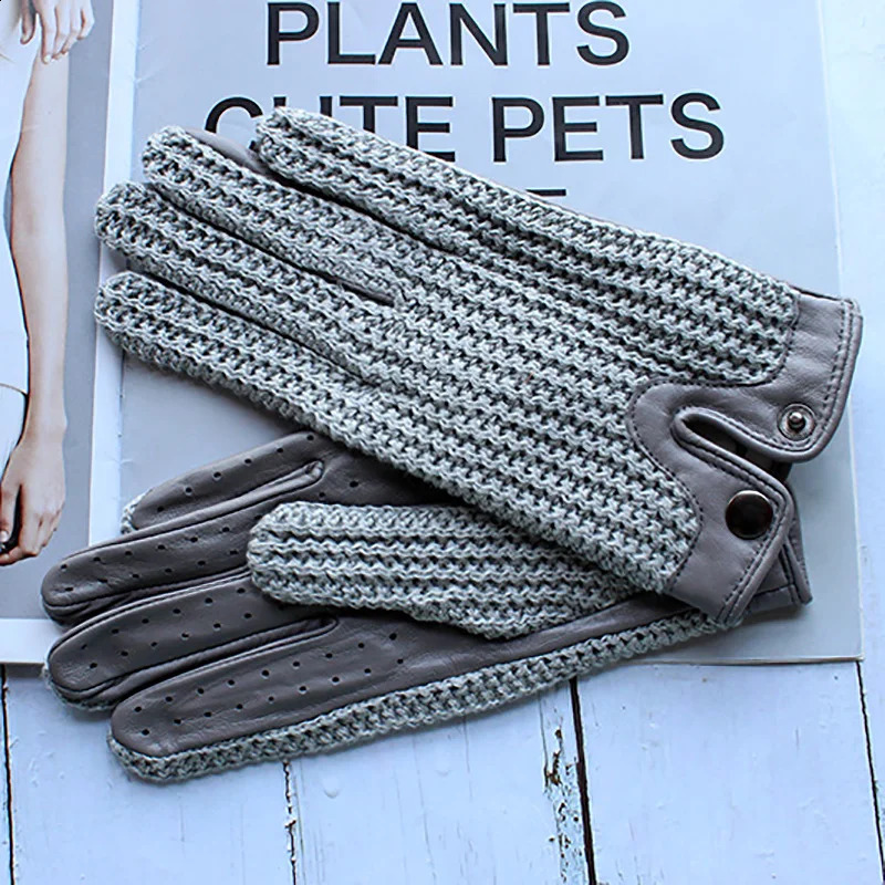 Motorcycle Riding Touch Screen Sheepskin Leather Gloves Womens Thin Unlined Knitted Spring and Autumn Ladies Driving Gloves 240713